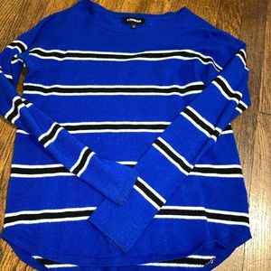 Express blue, black, and white striped sweater